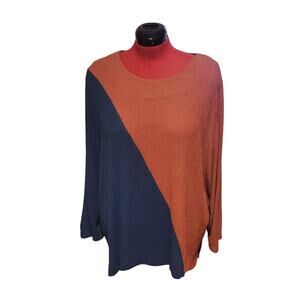 Susan G colorblock orange and blue long sleeve round neck top, size large*